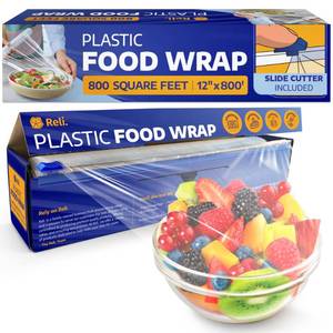 lot 14026 image: Reli. Plastic Wrap for Food (12 x 800 SQ. FT.) Cling Wrap with Slide Cutter  Clear, Kitchen Use Plastic Cling Film for Food Service  Microwave Safe