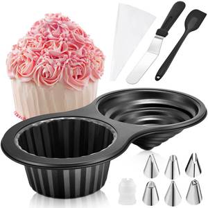 lot 15506 image: Giant Cupcake Pan 15x 8in set�� Cake Decorating Supplies Kit,Jumbo Cupcake Cake Mold with Stainless Steel Spatula Silicone Scraper Icing Piping Tips Icing Comb Scraper for Cake Baking Supplies