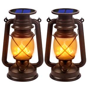 lot 15511 image: Solar Lantern Outdoor Hanging Solar Lights Dancing Flame Led Waterproof Camping Lamps, Landscape Decor for Table Patio Garden Yard Pathway Porch 2 Pack