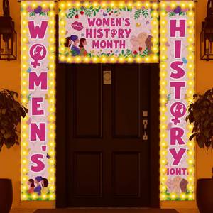 lot 15516 image: VitalCozy 3 Pcs Lighted Womens History Month Porch Sign Banner Womens History Month Decorations International Womens Day Decor with 6 String Lights Happy Women��s Day Supplies for Feminist Party