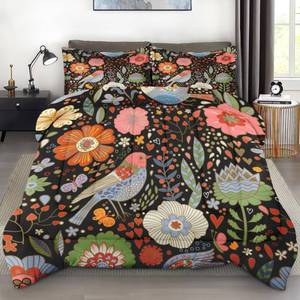 lot 15518 image: Pamnest Comforter Set Full Size, Retro Floral Bird Soft Bedding for Kids and Adults, Vintage Chinese Flower Comforter Set with 2 Pillowcases, for Bedroom Bed Decor