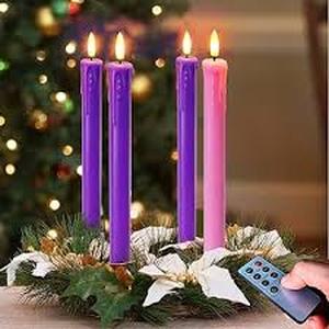 lot 1380 image: Rossesay 48 Pcs Flameless LED Taper Candles Battery Operated Candles 4 Sizes of 8.5, 9.65, 10.83, 12.8 Flameless Candlesticks Flickering for Halloween Christmas Church Wedding (purple)
