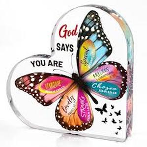 lot 8338 image: Inspirational Butterfly Heart Glass Paperweight with Gift Box