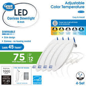 lot 9370 image: Great Value 6-Inch LED Canless Downlight, Dimmable, 75W Equivalent