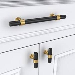 lot 9372 image: goldenwarm 30 Pack 10 Inch Cabinet Handles Black and Gold Cabinet Pulls Matte Black Drawer Handles Square Aluminum Alloy Hardware