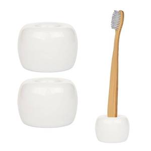 lot 1025 image: LIDESHUE Ceramic Toothbrush Holder, Compact Bathroom Organizer for Vanity Countertop, Ventilated Design for Quick Drying, 2-Piece Set (White)