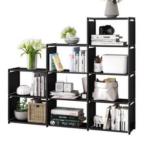 lot 1029 image: MOYIPIN Bookshelf, Assembled Storage Rack, Bedroom Living Room Vertical Cabinet Bookshelf, Double Row 9-Grid Multi-Functional Storage Equipment (Black)