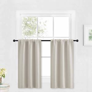lot 1053 image: RYB HOME Blackout Short Cafe Curtains, Privacy Light Block Small Window Curtains for Bedroom Kitchen Basement Dining Classroom, W 29 x L 36 inches, Natural, 2 Panels