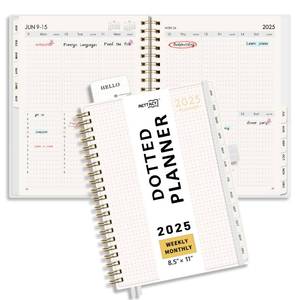lot 1056 image: RETTACY 2025 Planner, Bullet Dotted Journal Style, Weekly and Monthly Planner, Jan 2025 - Dec 2025, Large 8.5 x 11, 2025 Calendar, 12-Monthly Tabs, Flexible Plastic Cover (Transparent)