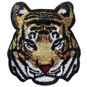 lot 1072 image: Locomo Large Sequin Tiger Head Iron On Patch Sew On Patch Sparkling Bengal DIY Applique Motif for Kid Adult Clothing Jacket Backpack Decoration
