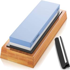 lot 1078 image: Sharp Pebble Premium Whetstone Knife Sharpening Stone 2 Side Grit 10006000 Waterstone- Whetstone Knife Sharpener- NonSlip Bamboo Base & Angle Guide