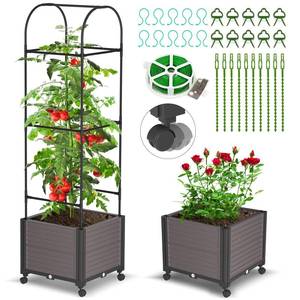 lot 1089 image: DoCred Raised Garden Bed Planter Box with Wheels, Tomato Cage Planter Raised Garden Bed with Trellis for Climbing Vegetables Plants Tomato Cage, Indoor Outdoor Use