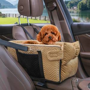 lot 1096 image: Homsunyi Dog Car Seat for Small Dogs, Portable Center Console Dog Car Seat, Pet Booster Seats with Safety Belt and Soft Cushion, Pet CarSeat for Dogs and Cats Under 15 lbs, Brown