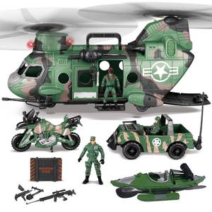 lot 1099 image: JOYIN Military Helicopter Toys Set with Light, Sound, Trucks, Boat, Bike, Army Men, Weapons - Christmas Birthday Party Gifts for Kids