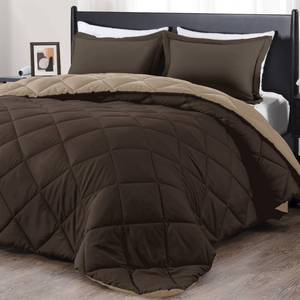 lot 1101 image: downluxe Queen Comforter Set - Brown and Tan Queen Comforter, Soft Bedding Sets for All Seasons -3 Pieces - 1 Comforter (88x92) and 2 Pillow Shams(20x26)