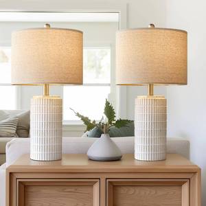 lot 1103 image: PoKat 23 Modern Ceramic Table Lamp Set of 2 for Living Room White Desk Lamps for Bedroom Farmhouse Bedside Nightstand Bedside Lamp End Table Lamps Beige