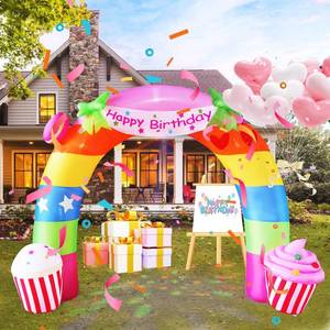 lot 1108 image: HZGDEJTG 11FT Birthday Arch Birthday Party Outdoor Inflatable Decoration, Outdoor Inflatable Decoration with LED Lights, Birthday Inflatable Decoration for Garden, Patio, Lawn