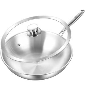 lot 1110 image: LOLYKITCH 12 Inch Tri-Ply Stainless Steel Wok Pan with Lid, Stir-Frying Pan,Induction Cooking Pan,Dishwasher and Oven Safe,Heavy Duty and Detachable Handle.