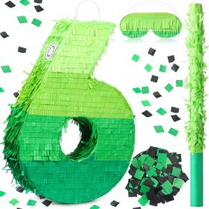 lot 1114 image: WinnerWhy Number Pinata Decorations 16 Inch Gradient Green Number Pinata with Blindfold Stick and Confetti for Birthday Baby Shower Safari Jungle Themed Party Supplies Centerpiece(Number 6)