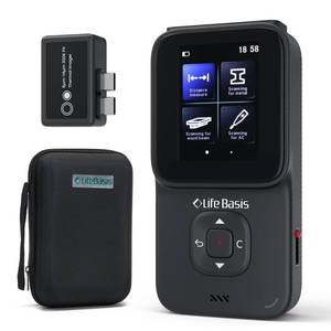 lot 1129 image: LifeBasis Stud Finder 5 in 1 Wall Scanner for Metal, Wood, Pipe, AC Wires, Measuring Tool for Length, Area, Volume, Stud Beam Detector USB Moisture Meter with Thermal Imager Screen and Alarm- Black - Retail $157.08