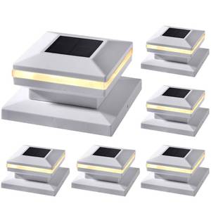 lot 1145 image: Dynaming 6 Pack Solar Post Cap Lights, Outdoor Decorative Post Solar Lights White Shell Caps Fit 4x4 5x5 6x6 VinylWooden Posts, Brightness Warm White LED Lighting for Garden Fence Deck Patio