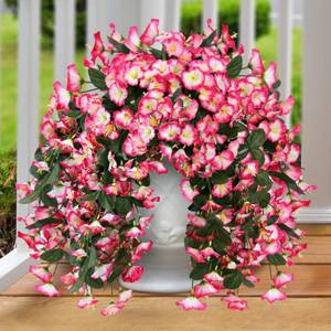 lot 1154 image: Sggvecsy Artificial Fake Hanging Flowers Plants for Outdoor Outside Spring Summer Decoration 4PCS Faux Silk UV Resistant Realistic Morning Glory Trailing Vines for Home Porch Patio Balcony(Pink)