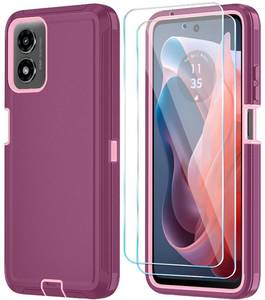 lot 1166 image: Qinmay Phone Case for Motorola Moto G 5G 2024 Case with HD Screen Protector, Heavy Duty Shockproof & Dropproof 3-Layer Cover Phone Case for Moto G 5G 2024,WineRed Pink