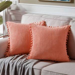 lot 1172 image: Fancy Homi 22x22 Pillow Covers, Pack of 2 Coral Throw Pillow Covers with Pom-poms, Super Soft Corduroy Square Solid Cushion Cover for Couch Sofa Bedroom Living Room 55x55 cm