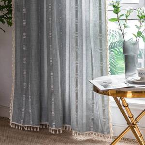 lot 1176 image: Linen Farmhouse Boho Curtains 63 84 96 Inches Length 2 Panels Set, Heavy Duty Country Modern Embroidery Curtains Light Filtering Cotton Window Treatment Curtains for Living Roon Bedroom, Blue