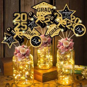lot 1178 image: OuMuaMua Graduation Decorations Class of 2025-36pcs Black and Gold Graduation Table Centerpieces Sticks Table Toppers with Lights for College High School Congrats Grad Party Supplies