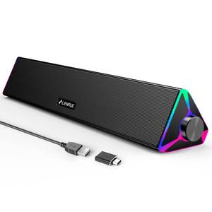 lot 1185 image: LENRUE Computer Speakers for Desktop,PC Speakers with Single USB for Power and Stereo Sound,Touch Lights Gaming Speakers Sound bar for Desktop PC Monitor Laptop(USB-C Adapter Included)
