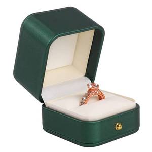 lot 1200 image: MYEBIUAI Engagement Ring Box Green, Square Leather Velvet Ring Bearer Box, Premium Gorgeous Vintage Single Slot Ring Box for Proposal, Wedding, Ceremony, Anniversary, Gift