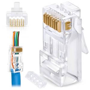 lot 1205 image: GTZ RJ45 Cat66a Pass Through Connectors for a Thick 23 AWG Large Diameter UTP Network Cable, 100 Pcs  Insert Guides Included