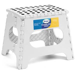 lot 1905 image: Korpai 11 Folding Step Stool for Adults and Kids Holds Up to 300 lbs,Non-Slip Folding Stools with Portable Handle, Compact Plastic Foldable Step Stool for Bathroom,Bedroom, Kitchen,White,1PC