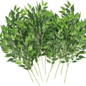 lot 1906 image: WEISPARK Artificial Italian Ruscus Greenery Stems, 16pcs Faux Green Leaf Garland Branches Hanging Greenery Spray for Wedding Bouquet,Arch,Table Centerpieces and Home Decor