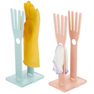 lot 1907 image: 2 Pieces Kitchen Glove Holder Glove Drying Rack Dryer Plastic Mitten Rubber Rack Sink Stand Towel Hanger Reusable Towel Storage Holders for Sponge Food Bag Organizer, Pink and Blue