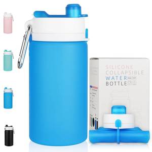 lot 1913 image: PLTCAT Collapsible Foldable BPA Free Reusable Lightweight Leak-Proof Travel Silicone Water Bottle for Travel, Gym, Hiking, Office, Camping (Sky Blue)