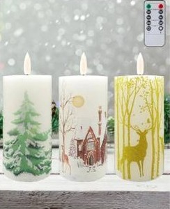 lot 1962 image: Gmnee LED Flameless Candles Set with Remote Timer - Winter Scene Design