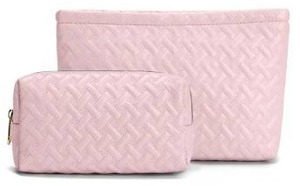 lot 1967 image: Viverte 2-Piece Quilted Vegan Leather Makeup Bag Set - Pink