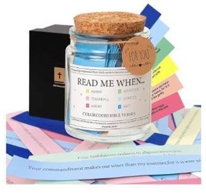 lot 1968 image: HADUIMIY Bible Verse Jar - Color Coded Scripture Cards with Cork Lid