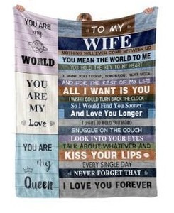 lot 1979 image: Purdicra To My Wife Fleece Throw Blanket 60x50 Blue Black