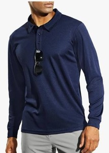 lot 1985 image: Haimont Mens Long Sleeve Golf Polo Shirt - Heather Blue Moisture Wicking 3XL