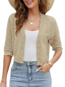 lot 1938 image: Aswaca Womens 34 Sleeve Cropped Cardigan, Lightweight Cardigans Sweaters Open Front Crochet Knit Bolero Shrugs for Dresses Large