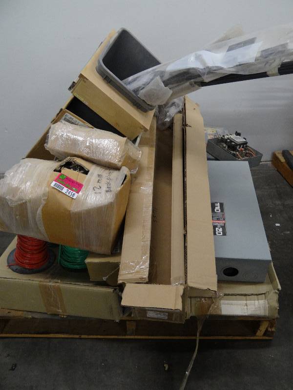 lot 2458 image: Pallet of D Safety Switch Boxes and Stranded Rolls