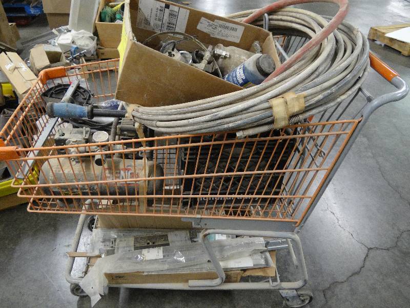 lot 2459 image: Shopping Cart with Senco Air Compressor and More