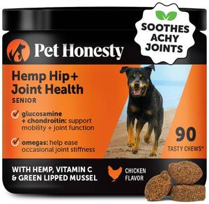 lot 2002 image: Senior Hemp Hip & Joint Supplement for Dogs - Dog Joint Supplement with Hemp Oil & Powder, Glucosamine, Collagen, MSM & Green Lipped Mussel - Mobility for Senior Dogs (Chicken 90)