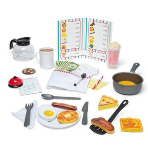 lot 2020 image: Melissa & Doug Star Diner Restaurant Play Set (41 pcs) - Pretend Play Food, Restaurant Toy Set With Cookware, Utensils For Kids, Diner Playset for Kids And Toddlers, Ages 3