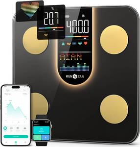 lot 2070 image: Runstar Scale for Body Weight, Smart Scale with 8-in-1 VA Display, High Precision Bathroom Digital Scale for Body Weight Heart Rate BMI Body Fat 22 Body Composition Sync APP, FSA HSA Eligible