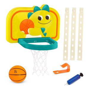 lot 2145 image: B. toys Hanging Basketball Net Adjustable Height Mini Ball &amp Air Pump Sports Toys &amp Active Play 3 Years  Dinosaur Dribbler