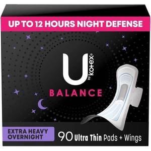 lot 2183 image: U by Kotex Balance Ultra Thin Extra Heavy Overnight Pads with Wings - Unscented - 90ct
